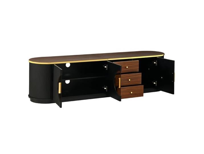 Meuble TV - HIBA - Meuble TV style luxe - 3 tiroirs & 3 portes - MDF - Verre marron