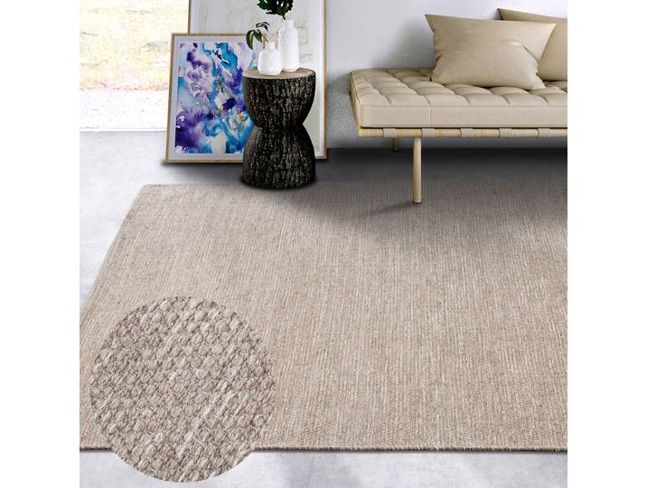 Wollteppich ELLE DECORATION Pradesh , beige (linen,weiß), B:160cm H:10mm L:230cm, Wolle, Teppiche, Wollteppich, Handgewebt, Wolle, Natur, Läufer, Wohnzimmer, Schlafzimmer, Skandi
