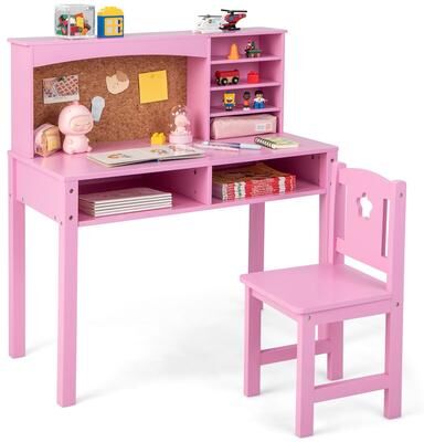 Kids Desk and Chair Set Study Writing Workstation with Bulletin Board
