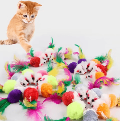 Inspire Picks Feather Mouse Mini Plush Cat Toy Set For Interactive Play 100pcs