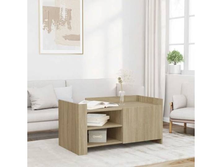 HEFZGDB Couchtisch Sonoma-Eiche 100x50x50 cm Holzwerkstoff mit praktischer Tür und reichlich Stauraum für Wohnzimmer Beistelltisch stabil langlebig