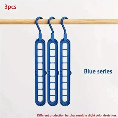 Inspire Curations SpaceMax 9 Hole Foldable Hangers Space Saving Closet Organizer (3 Pack) blue