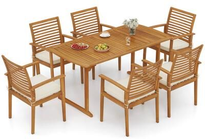 Costway Acacia Wood 7-Piece Patio Dining Set with Umbrella Hole