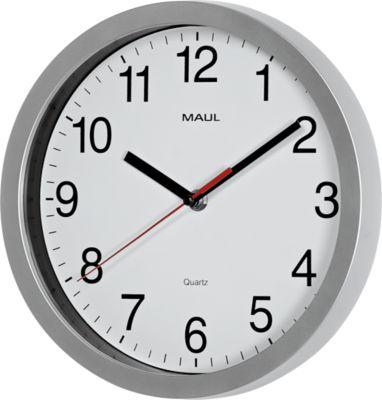 Quarz Wanduhr Maul MAULrun, rund, für Innenräume, arabische Zahlen, Minuten & Stundeneinheiten, ∅ 252 mm, Kunststoff & Mineralglas, silber-weiß-schwarz, inkl. Batterie