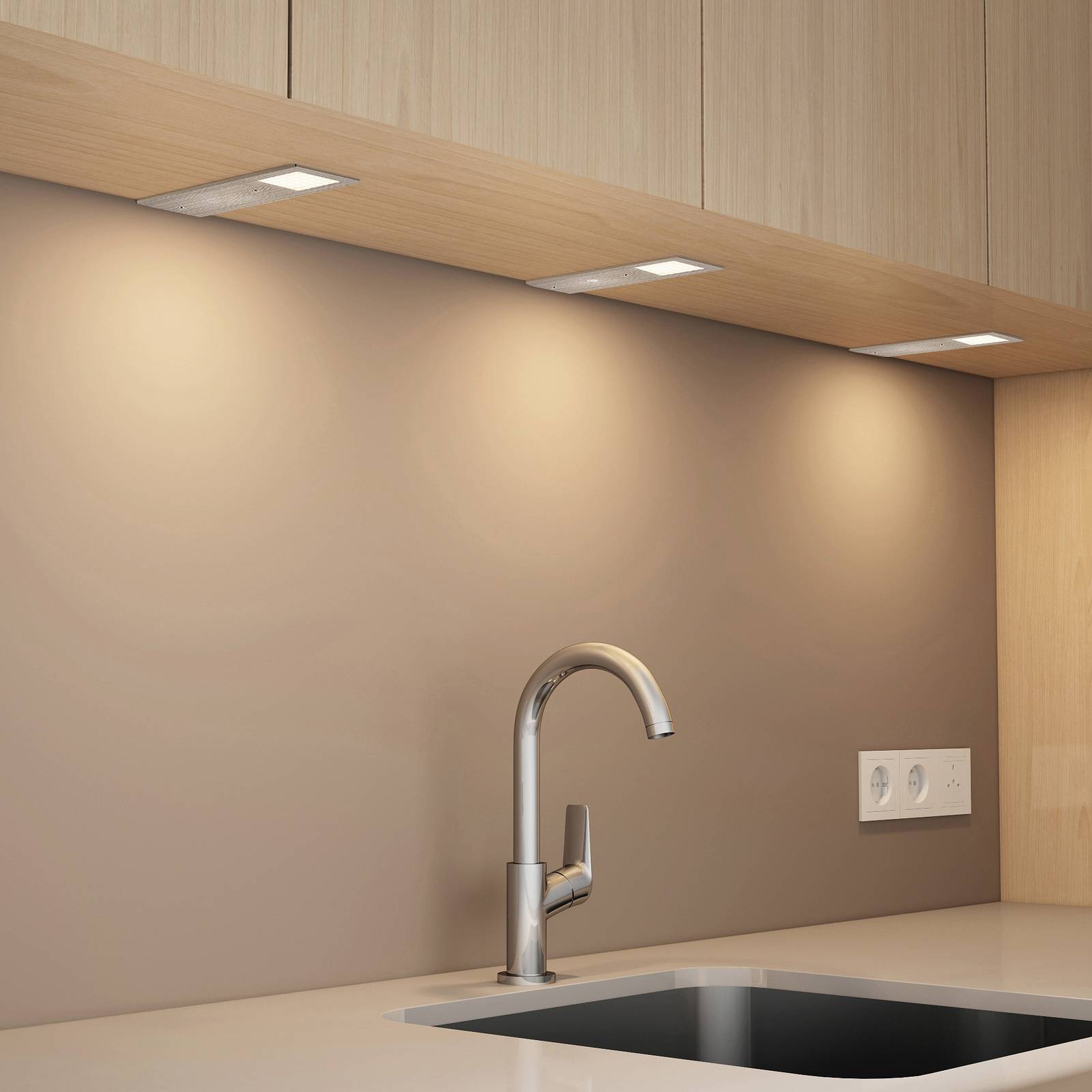 Arcchio LED-Unterbaulampen Nortra, 3er-Set, grau, alufarben Nortra Arcchio, dimmbar, alu / grau / zink, für Wohn- / Esszimmer, Aluminium, Modern, Unterschrankleuchten