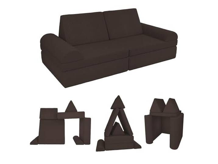 POKAR Kindersofa Spielsofa Cord aus Schaumstoff Bausteinen Modulares Spielsofa für Kinder Kuschelecke im Kinderzimmer Kindercouch Oeko-Tex 100 Zertifiziert Schokoladenbraun