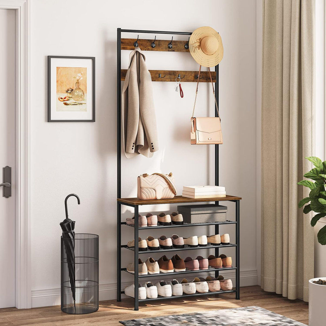 Rio Brorfelde Hall Tree 80cm Wide with Bench and Shoe Storage Rustic Brown/Black 190cm H X 80cm W X 32cm D