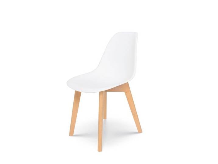Chaise style scandinave modèle GABBY - Coque en résine blanche et pieds en bois naturel