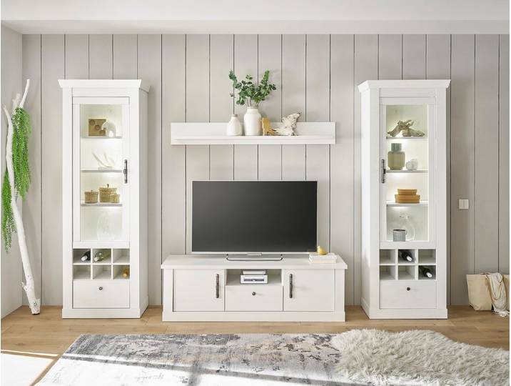 Home affaire Wohnwand RAVENNA, (4-St), im romantischen Landhausstil, Griffe aus Metall, Softclose-Funktion