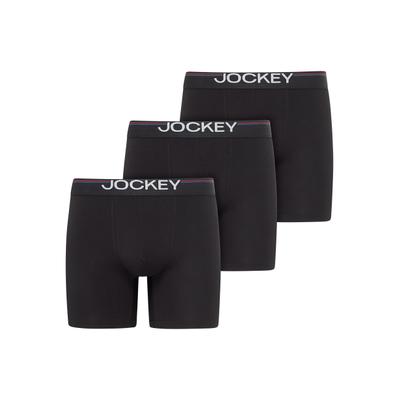 Langer Boxer JOCKEY "Cotton Stretch", Herren, Gr. L, Single Jersey, schwarz, Single Jersey, Obermaterial: 95% Baumwolle, 5% Elasthan, unifarben, Unterhosen, eng anliegend, hoher Tragekomfort