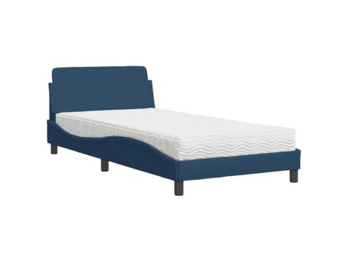 PUGYNBK Dover Bett mit Matratze, Stoff, Blau, 100 x 200 cm Polyurethanschaum 22D, Härte H2/H3, Kopfteil inklusive, Lattenrost
