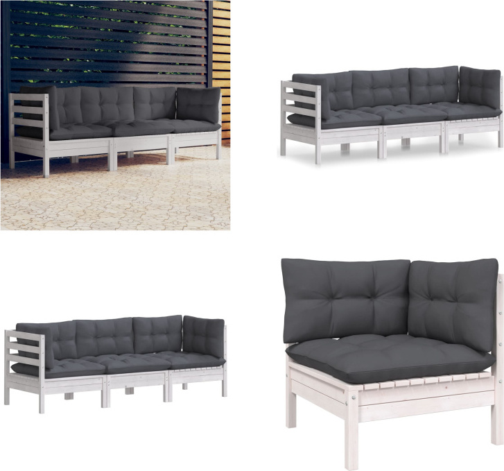 vidaXL 3 Sitzer Gartensofa mit Anthrazit Kissen Massivholz Kiefer - 3-Sitzer-Gartensofa - 3-Sitzer-Gartensofas - Gartensofa - Gartensofas