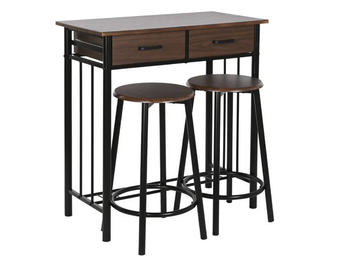 Ensemble table haute et 2 tabourets en acier noir