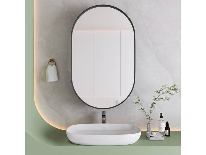 Armoire à miroir ovale, armoire à pharmacie encastrée, miroir et étagères réglables, armoire avec rangement pour salle de bain, salon