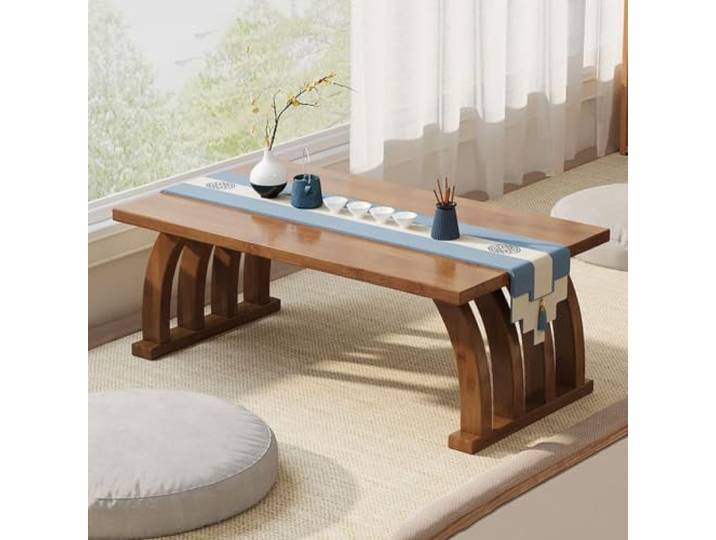Labasuan Japanischer Bodentisch, Bambus-Teetisch, niedriger Couchtisch, Tisch zum Sitzen auf dem Boden, Meditationsaltar für Wohnzimmer, Zuhause, Büro(90cm/35.4in)