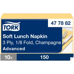 Tork Soft Lunchserviette Champagner, 1/8-Falz, 3-lagig, 33 cm × 33 cm, 10 × 150 ...
