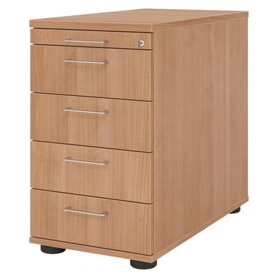 bümö Schreibtisch Schrank abschließbar, Schubladenschrank Holz in Nussbaum, Container mit Schubladen - Schubladen Schrank Büro, Schreibtisch