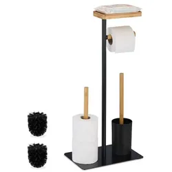 Relaxdays WC Garnitur Bambus & Eisen Hellbraun,Schwarz
