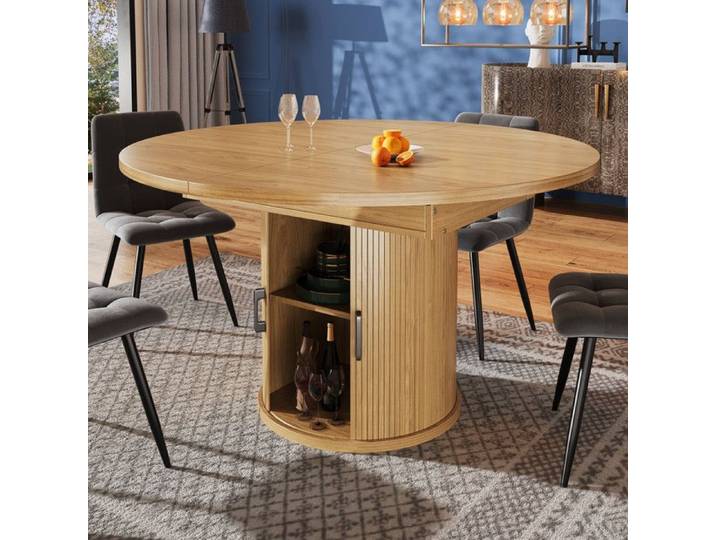 Table à manger extensible table de cuisine table de balcon table ronde pouvant accueillir jusqu'à 6 personnes couleur bois