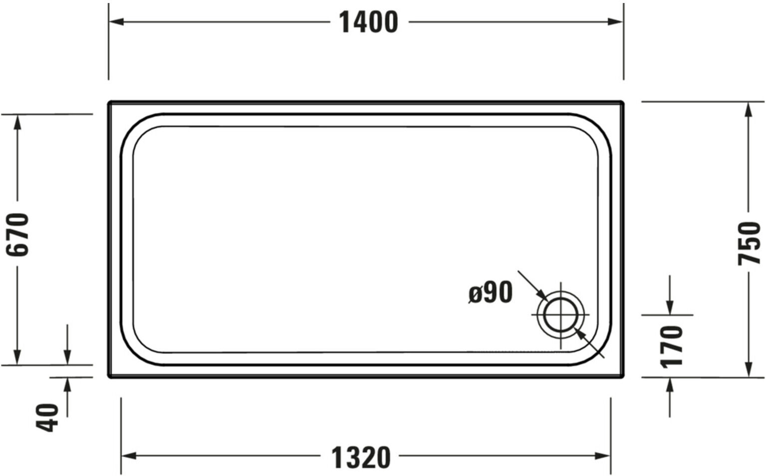 Duravit Rechteck-Duschwanne D-Code 140x75x8,5cm, weiß (720258000000000)
