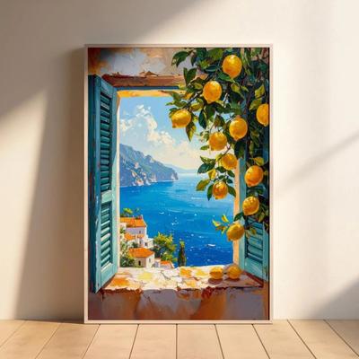 Uplift Essentials Mediterranean Lemon Tree Prints Italian Landscape Wall Art Modern Cottagecore Canvas Painting For Spring Home Decor style 13 12x16 In