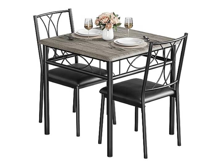 RBFGYIOP 3-teiliges Esstisch-Set für 2 Personen – quadratischer Tisch – Gestell aus Holz und Metall – ideal für Küche oder Esszimmer von kleinen Räumen und Studios – Landhausstil