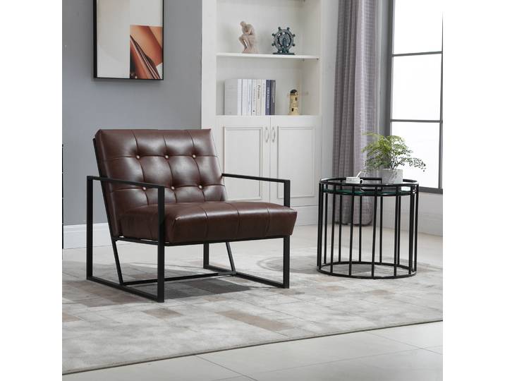 HOMCOM Fauteuil Chesterfield Métal/Revêtement Chocolat