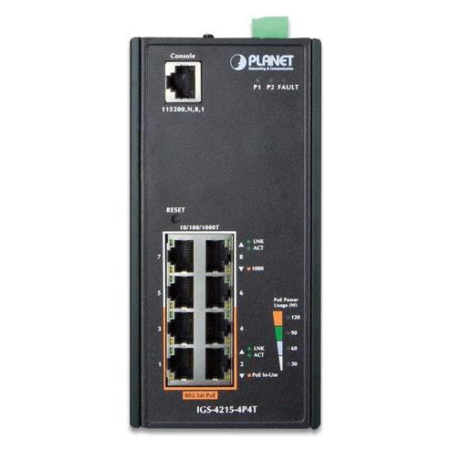Planet industrial 4-Port 10/100/1000T Switch + 4-Port 10/100 802.3at PoE PoE Budget 144 W managed (4 Ports) (IGS-4215-4P4T)