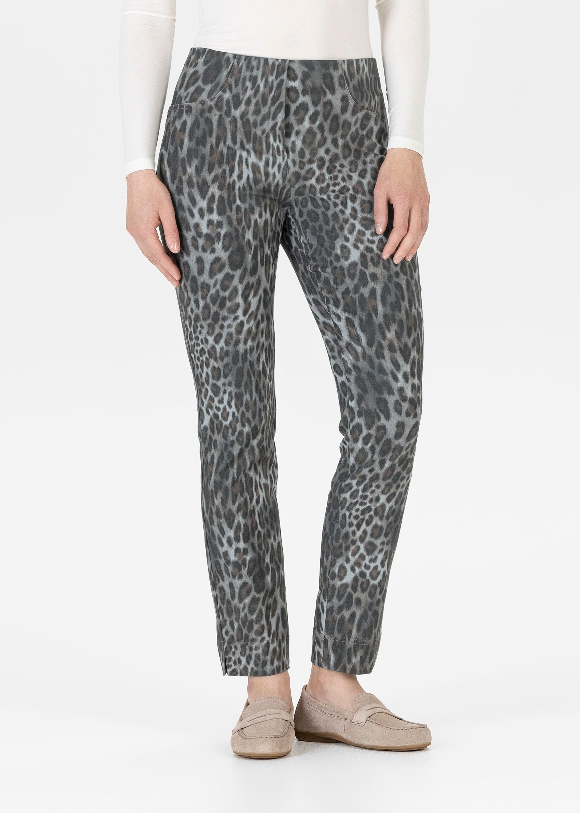 7/8-Hose STEHMANN "Loli", Damen, Gr. 36, N-Gr, grau (graphit), Web, Obermaterial: 76% Viskose, 21% Polyamid, 3% Elasthan, gemustert, slim fit knöchelfrei, Hosen 7/8-Hose, schmal geschnitten, mittlere Leibhöhe graphit 36, N-Gr