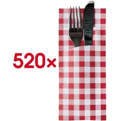 Papstar 520 Bestecktaschen "Vichy Karo" - 20 x 8,5 cm rot
