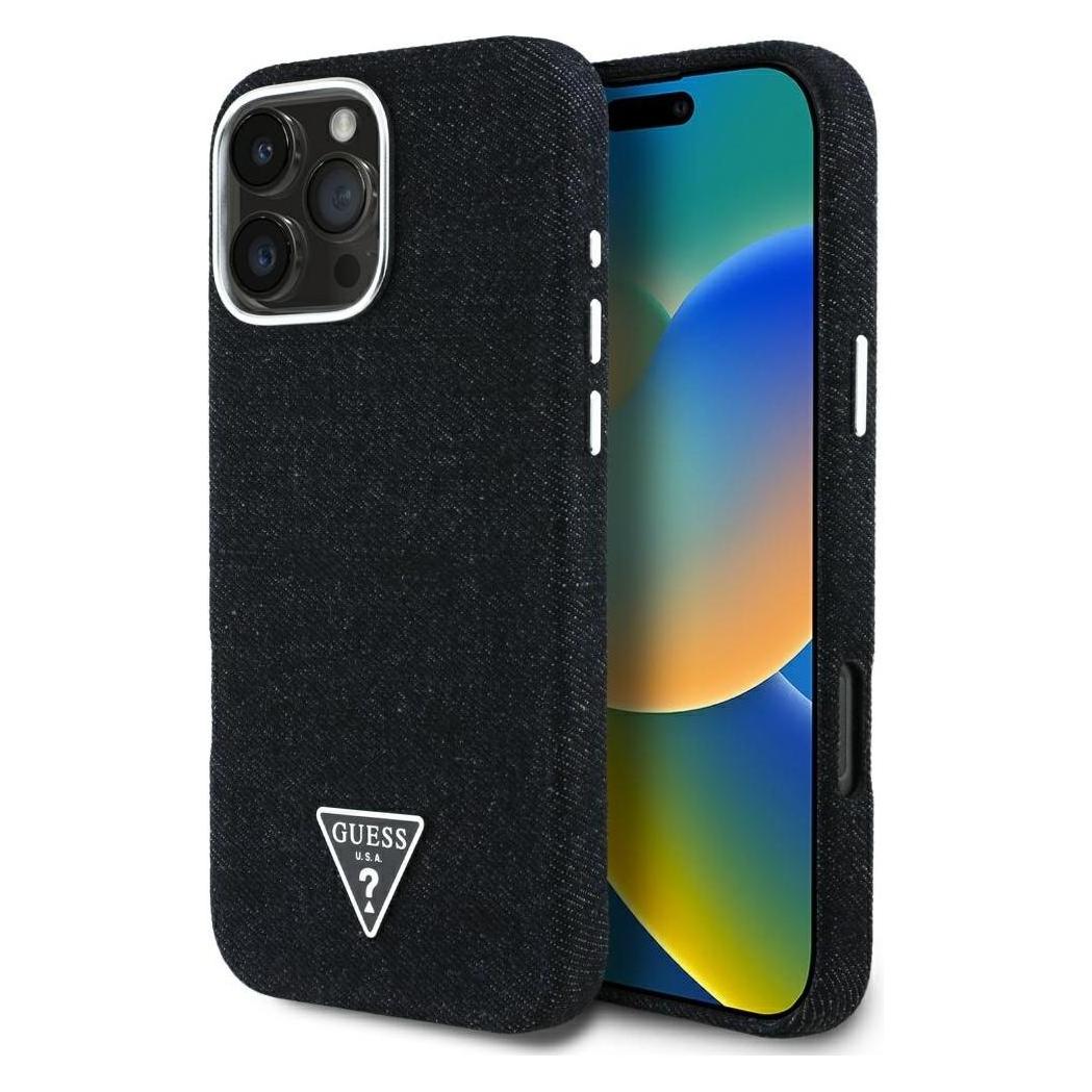 Guess Case Denim Triangle Logo MagSafe for iPhone 16 Pro black (Apple iPhone 16 Pro) (GUE004524-0)