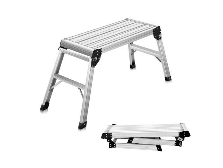 COSTWAY Marchepied Escabeau en Aluminium Pliant 110x40x49CM avec Surface Antidérapante et Coussin Charge 150KG Plateforme de Travail