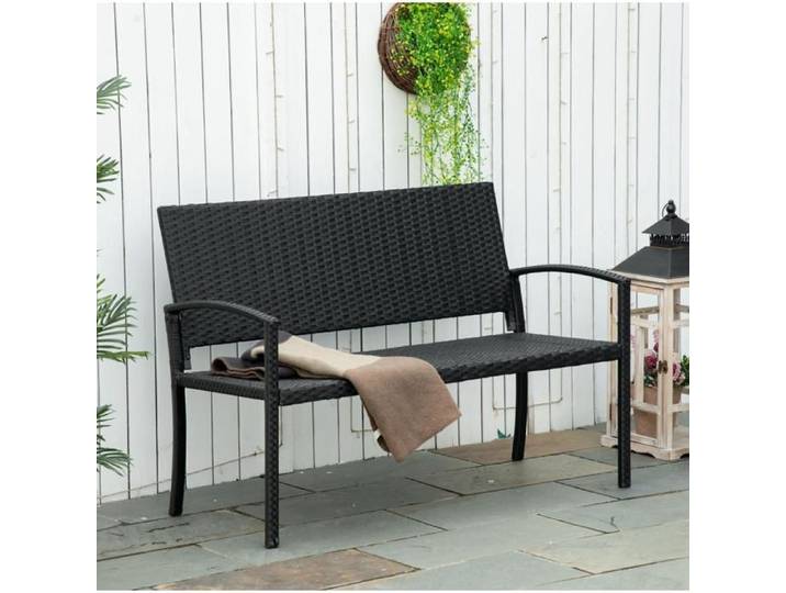 Banc De Jardin 2 Places Noir Banquette En Résine Tressée FloraGrace Pour Jardin Et Terrasse Facile A Monter 122x60x85cm