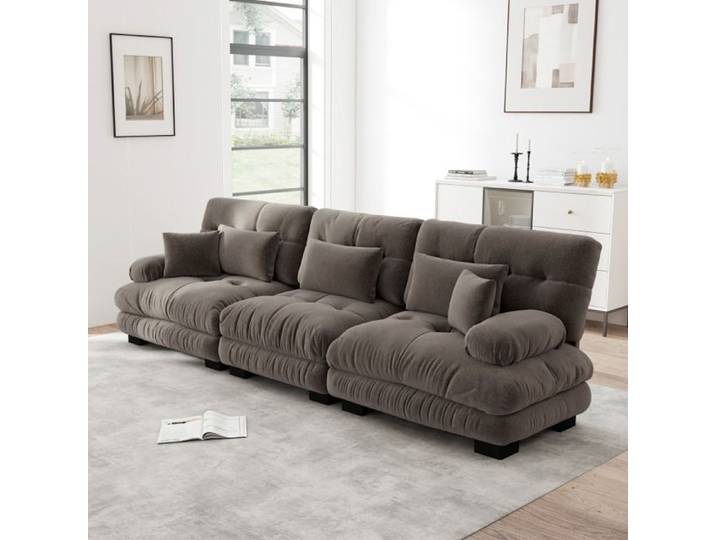 Canapé d'angle modulaire 3 places avec assise profonde canapé-lit en chenille confortable pour salon studio bureau marron.
