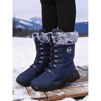 Burgunderrote Damen-Winterstiefel mit Kunstfellbesatz, wadenlang, wasserdicht, isoliert, für den Außenbereich, zum Wandern und Skifahren kaltes Wetter