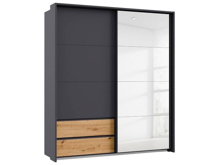 Schwebetürenschrank mit Spiegel 181cm Karpo Grau/Eiche