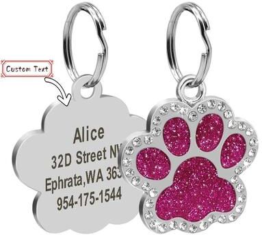Uplift Picks Stainless Steel Engraved Pet ID Tag Diamond Pendant For Cats And Dogs e