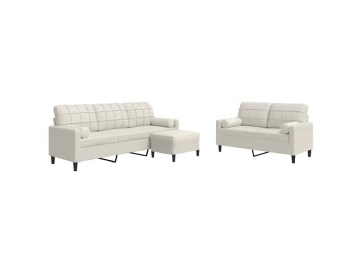 KUTYWEXFM 3-TLG. Sofagarnitur mit Hocker & Kissen Samt Creme Elegante Couchgarnitur fürs Wohnzimmer mit dick gepolsterten Sitzen und stabiler Metallbasis für Entspannung.