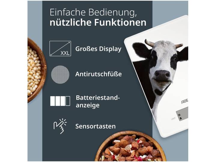 Küchenwaage ADE Weiss ABS/Glas B 15 cm - Küchenwaage