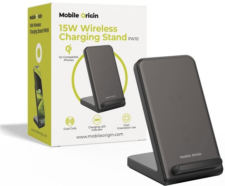 Mobile Origin PW10 Trådløs Oplader m. 15W - Qi Kompatibel - Sort