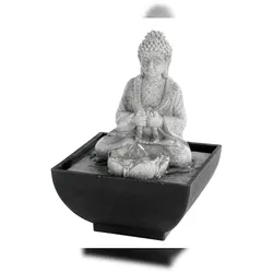 Lumineo Buddha Brunnen mit LED Beleuchtung 13x18cm Keramik Zimmerbrunnen Tischbrunnen Wasserbrunnen Gartenbrunnen Wohnzimmer Balkon Terrasse Grau Schwarz