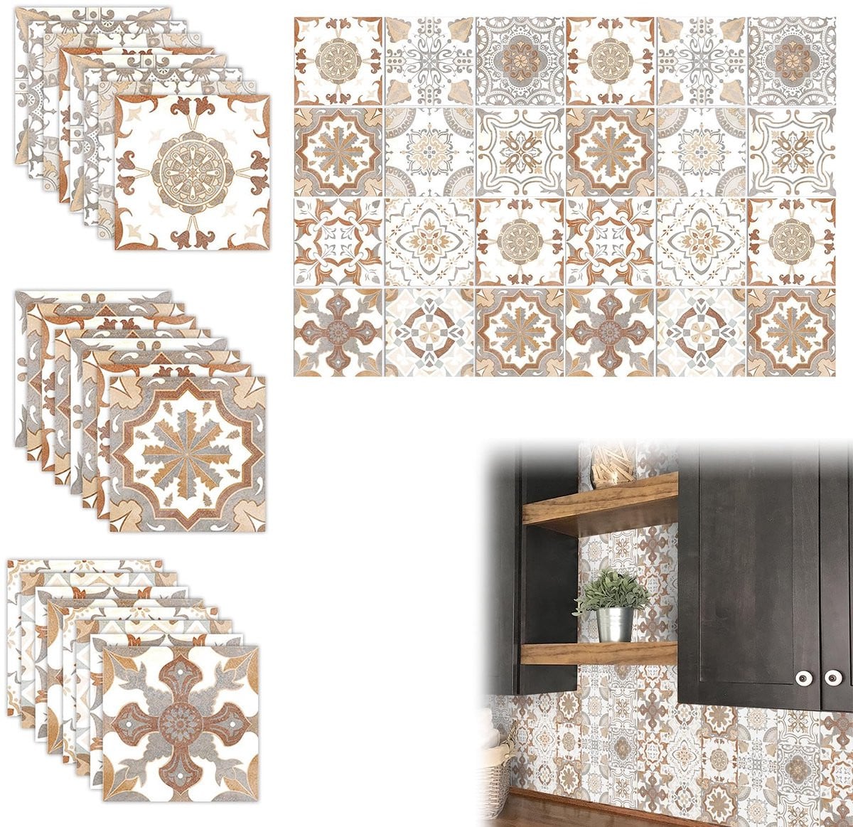 24 stuks Zelfklevende Tegels Beige PVC 15 x 15 cm voor Keuken, Badkamer en Slaapkamer