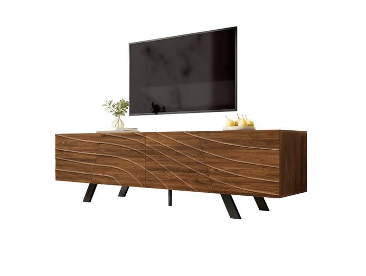 Flieks Tv-Schrank 160x39x50.5cm Walnuss Wellenfront Eisenbeine Kabelmanagement, Walnussfarben, 39x50.5x160 cm, Wohnzimmer, TV Möbel, Lowboards, Lowboards stehend