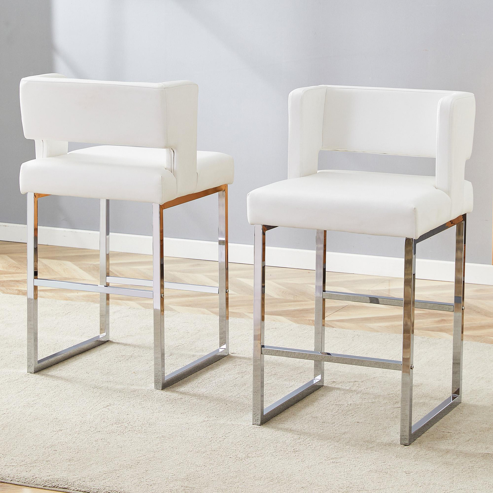 STILVORA Barkrukken set van 2 Scandinavische stijl met zilverkleurige metalen poten