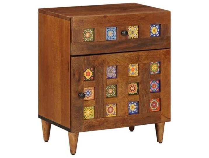 Tmriohed Nachttisch Massivholz Mango Beistelltisch Braun 50x33x60 cm Kompakter Holzschrank mit Schublade für Schlafzimmer und Gästezimmer mit natürlicher Mango Holzmaserung