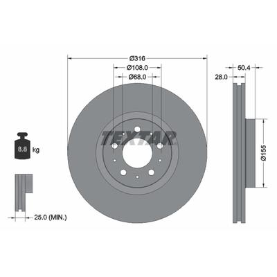 TEXTAR Bremsscheibe PRO 92126603 316mm 28mm für Volvo