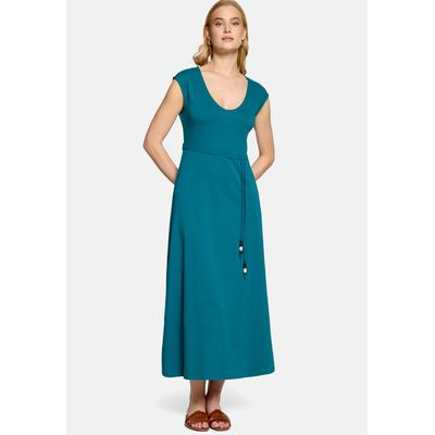 Maxikleid ZERO "Damen mit Gürtel", Damen, Gr. 38, Normalgrößen, Popeline, blau (deep lagoon), Popeline, Obermaterial: 97% Baumwolle, 3% Elasthan, A-Linie lang, V-Ausschnitt, Kleider Maxikleid, Material
