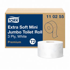 Tork Toilettenpapier Mini Jumbo Premium 110255, T2, 3-lagig, Tissue & Recycling, 600 Blatt, 12 Rollen