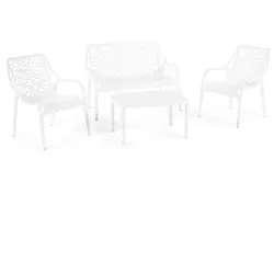 RATTATAN Gartenmöbel-Set für 4 Personen aus Polypropylen, 2-Sitzer-Sofa, 2 Sessel und Couchtisch, stapelbar und wasserfest – Maratea – Weiß