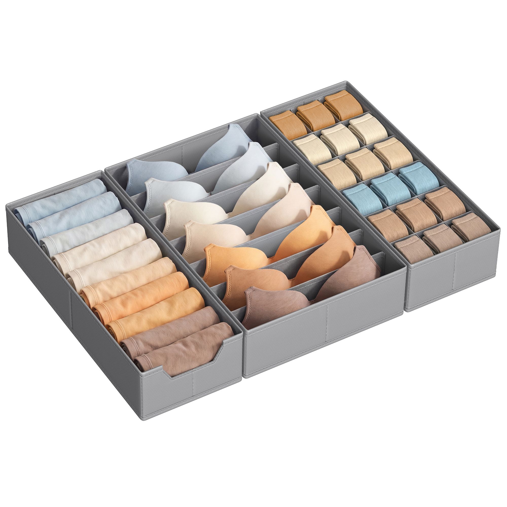 SONGMICS Faltbare Schubladen-Organizer 3er Set, 19/32 x 40 x 10 cm, Taubengrau RUS019GD01